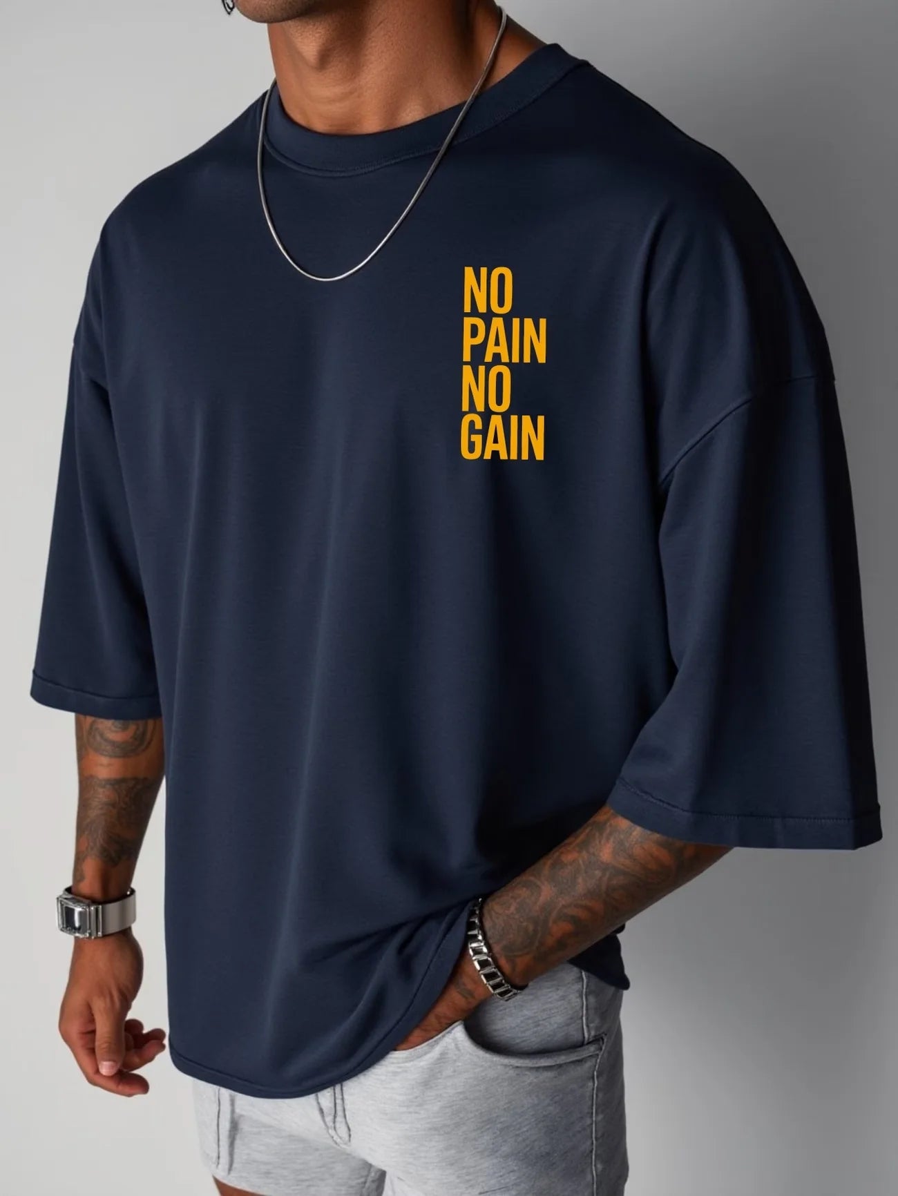 Apex Ritual – No Pain No Gain Oversized Gym T-Shirt – Men's Cotton Streetwear Sports Tee