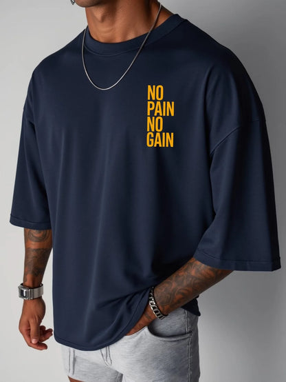 Apex Ritual – No Pain No Gain Oversized Gym T-Shirt – Men's Cotton Streetwear Sports Tee
