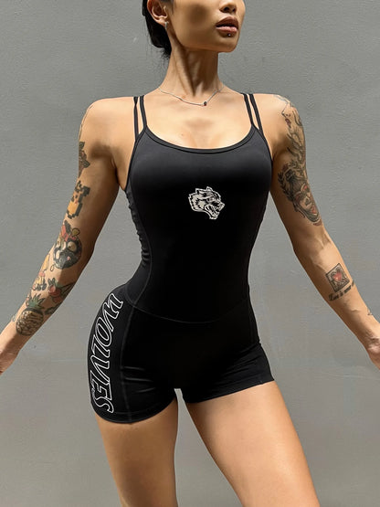 Apex Ritual – Women's Wolf Print Sports Onesie – Seamless Nylon High-Waist Training Bodysuit