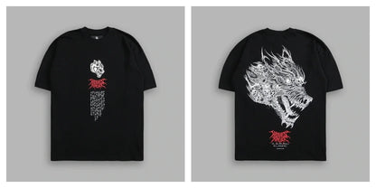 Apex Ritual – EINHERJAR Side By Side Oversized Tee – Y2K Gothic Hip Hop Couple T-Shirt