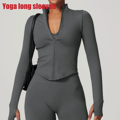 Apex Ritual – Ribbed Yoga Tops Women – Standing Collar Long Sleeve Fitness Top Gym Running Shirt