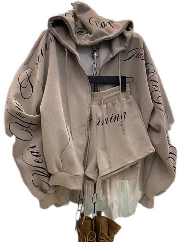 Apex Ritual – American High Street Women's Hoodie Jacket & Shorts Set – Two Piece Ensemble