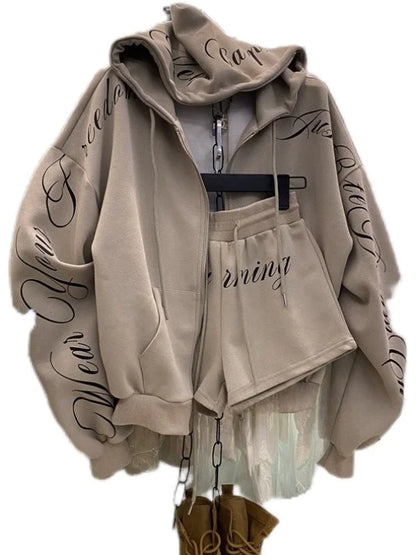 Apex Ritual – American High Street Women's Hoodie Jacket & Shorts Set – Two Piece Ensemble