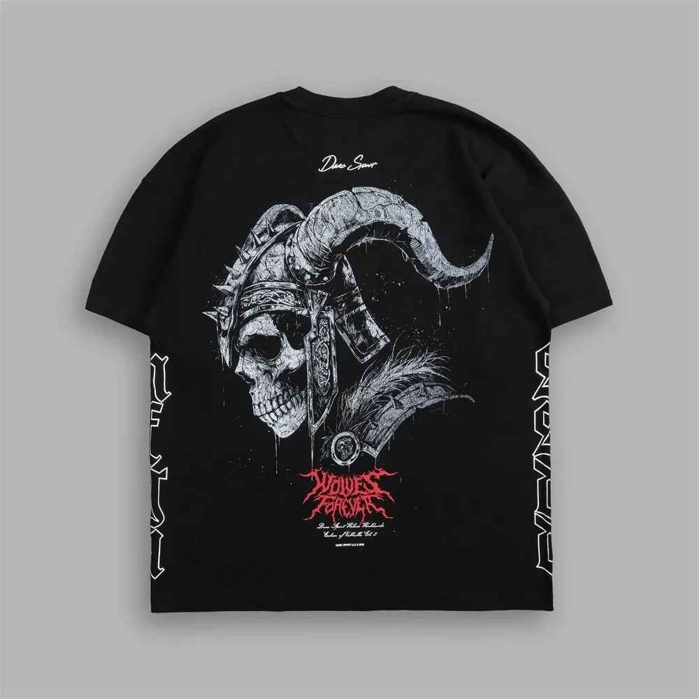 Apex Ritual – EINHERJAR Side By Side Oversized Tee – Y2K Gothic Hip Hop Couple T-Shirt