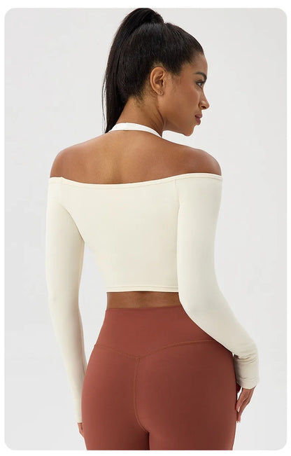Apex Ritual – Women's Off-Shoulder Long-Sleeve Top – Quick-Dry Yoga & Gym Shirt