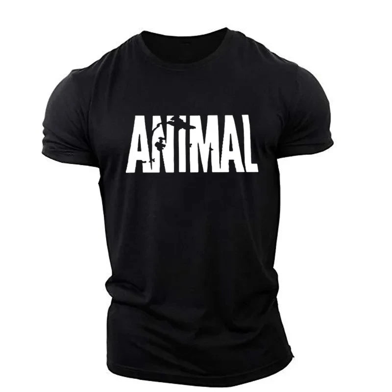 Apex Ritual – Animal Letter Men's Oversized Gym T-Shirt – Minimalist O-Neck Streetwear Sportswear