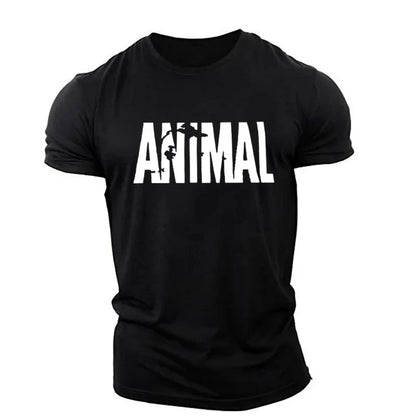 Apex Ritual – Animal Letter Men's Oversized Gym T-Shirt – Minimalist O-Neck Streetwear Sportswear