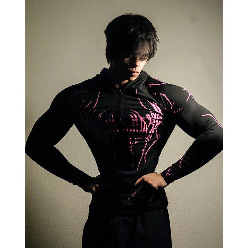 Apex Ritual – Men's Black Hooded Sports Compression Long Sleeve – Subcultural Streetwear Training Top