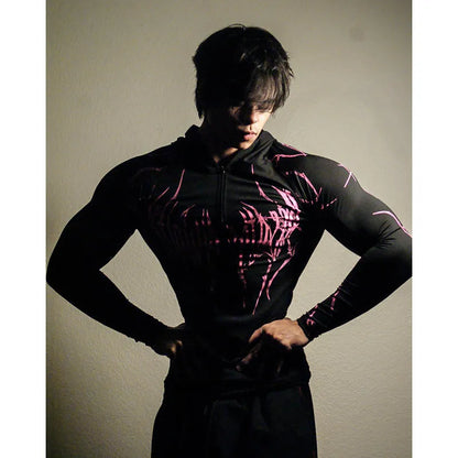 Apex Ritual – Men's Black Hooded Sports Compression Long Sleeve – Subcultural Streetwear Training Top