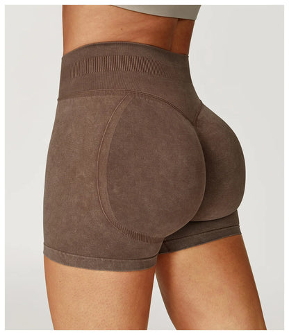 Apex Ritual – Women's High-Waist Yoga Shorts – Sand-Washed Squat-Proof Training Shorts