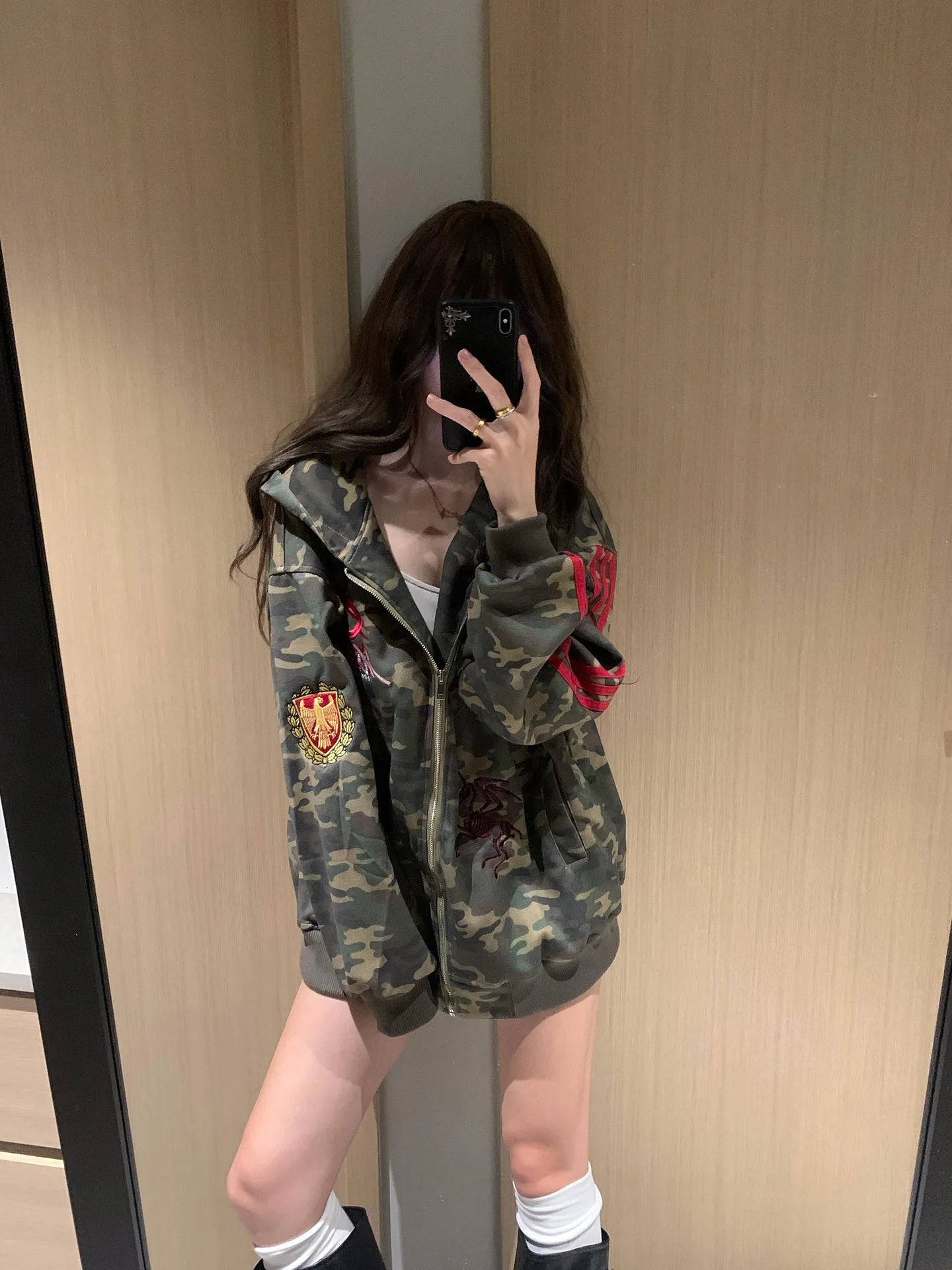 Apex Ritual – American Retro Camouflage Hoodie Jacket Women – Korean Style Oversize Cardigan