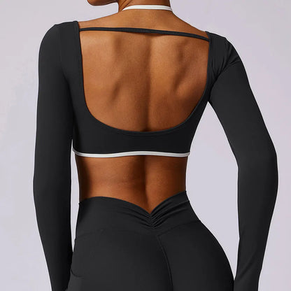 Apex Ritual Women's Backless Long-Sleeve Yoga Top – Quick-Dry Training Shirt