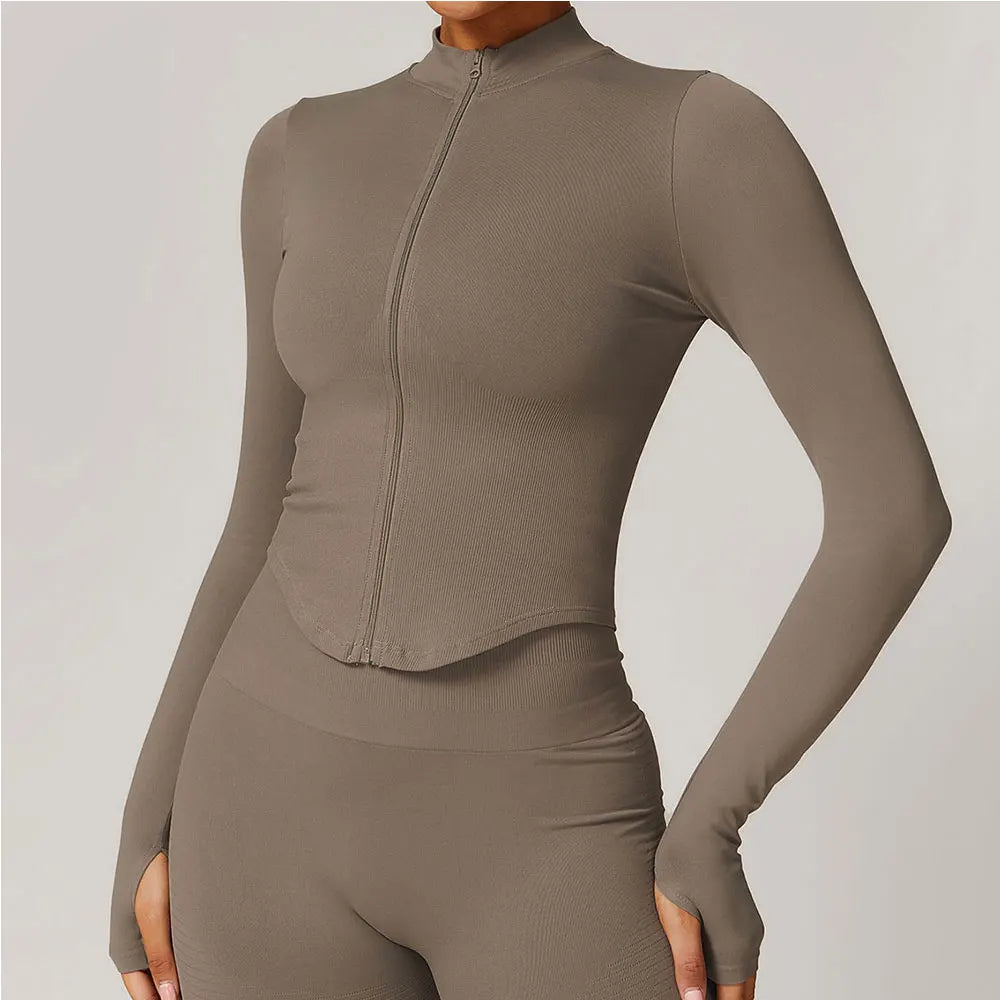 Apex Ritual – Ribbed Yoga Tops Women – Standing Collar Long Sleeve Fitness Top Gym Running Shirt