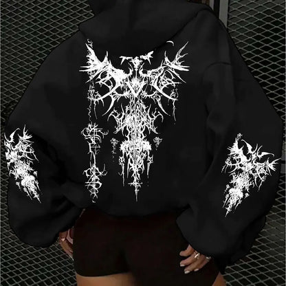Apex Ritual – Women's Gothic Oversized Pullover Hoodie – Dark Streetwear Sweatshirt