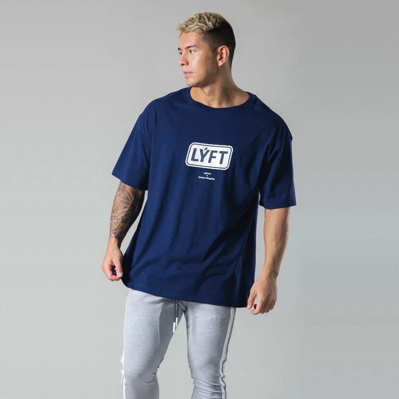 Apex Ritual – Oversized Men's Letter Print Sports Tee – Training Streetwear T-Shirt