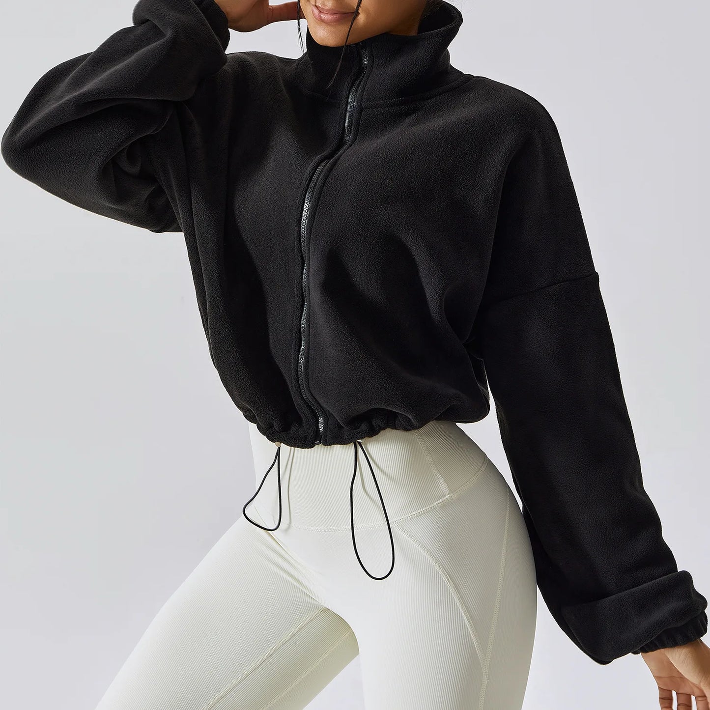 Apex Ritual Women's Fleece Zip Hoodie – Cropped Stand-Collar Training Jacket