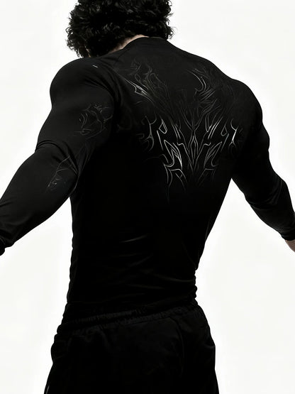 Apex Ritual – Men's Geometric High-Neck Compression Long Sleeve – Tight Fit Gym Sports Top