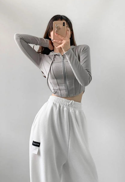 Apex Ritual – Thin Hooded Cardigan Women – Korean Vintage Slim Summer Striped Zipper Crop Top