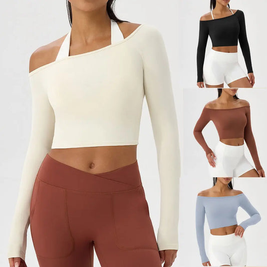 Apex Ritual – Women's Off-Shoulder Long-Sleeve Top – Quick-Dry Yoga & Gym Shirt