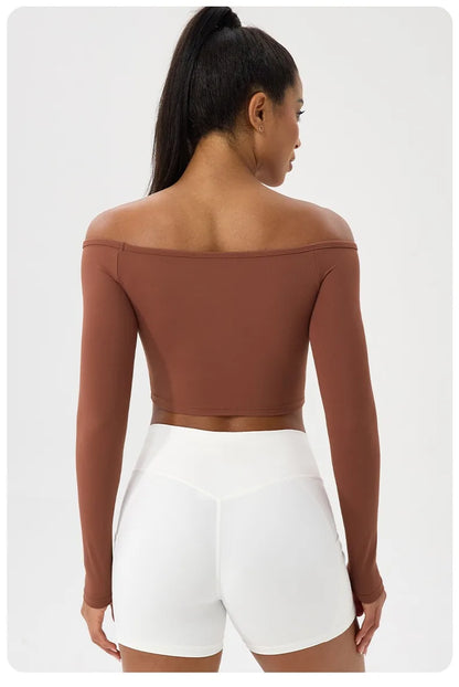 Apex Ritual – Women's Off-Shoulder Long-Sleeve Top – Quick-Dry Yoga & Gym Shirt
