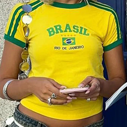 Apex Ritual – Women's Brasil Letter Crop Top & Shorts Set – Y2K Vintage Grunge Summer Suit