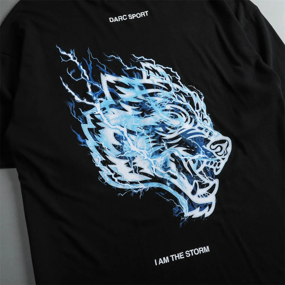 Apex Ritual – Lightning Wolf Head Print Cotton T-Shirt – Round Neck Short Sleeve Unisex