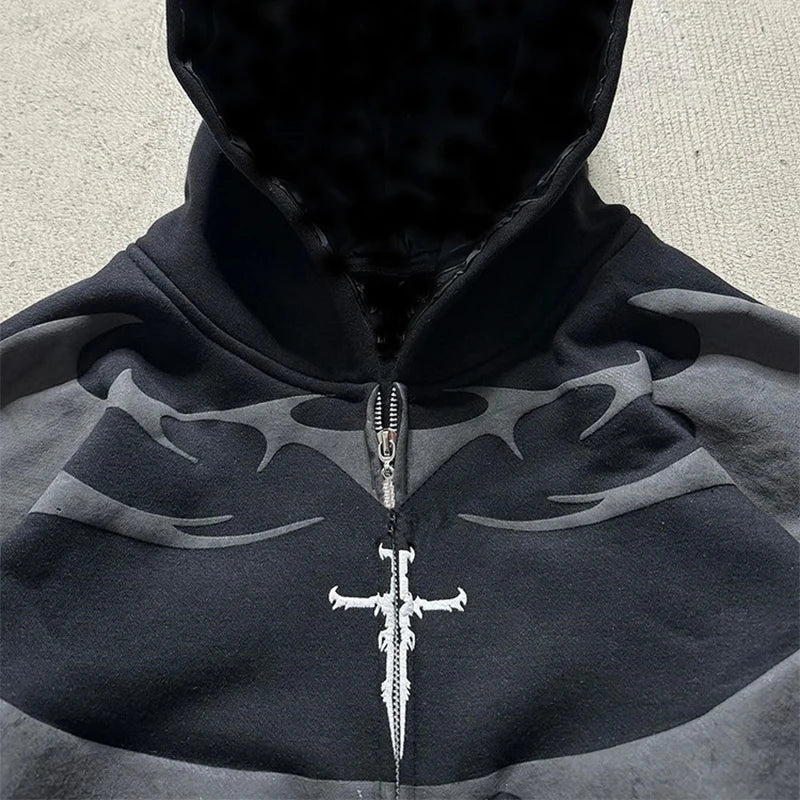 Apex Ritual – Y2K Men's Baggy Hoodies – Autumn Long Sleeve Loose Hooded Vintage Zipper Cardigan