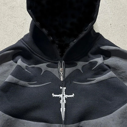 Apex Ritual – Y2K Men's Baggy Hoodies – Autumn Long Sleeve Loose Hooded Vintage Zipper Cardigan