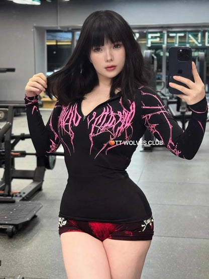 Apex Ritual – Women's Gothic Y2K Slim Zip-Up Hoodie – Quick-Dry Long Sleeve Punk Streetwear