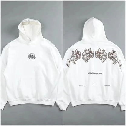 Apex Ritual – Retro Wolf Head Backprint Hoodie – Fleece Lined Sweatshirt Men & Women