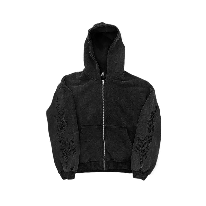 Apex Ritual – New Fashion High Street Pink Vine Pattern Embroidered Women Sports Hoodie – Gothic Style
