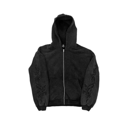 Apex Ritual – New Fashion High Street Pink Vine Pattern Embroidered Women Sports Hoodie – Gothic Style