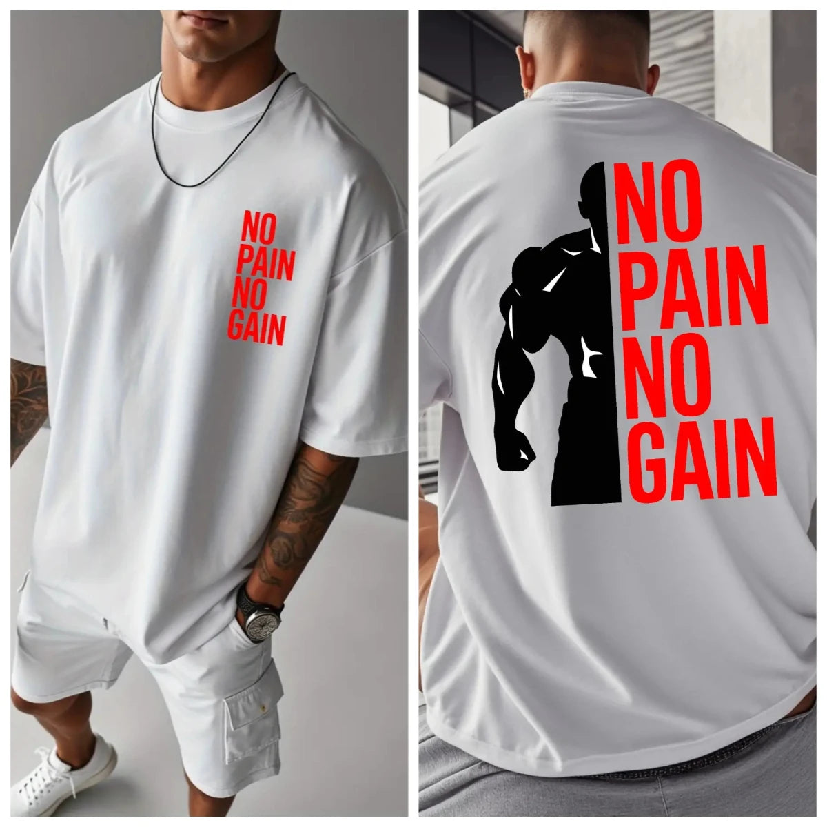 Apex Ritual – No Pain No Gain Oversized Gym T-Shirt – Men's Cotton Streetwear Sports Tee