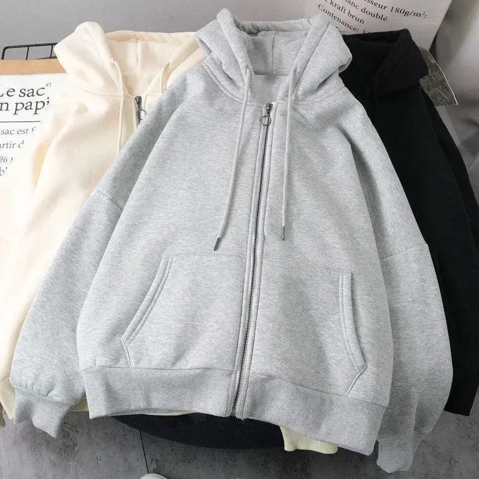 Apex Ritual – Y2K Korean College Style Zipper Hoodie Women – Harajuku Casual Loose Fleece Thick Sweatshirt