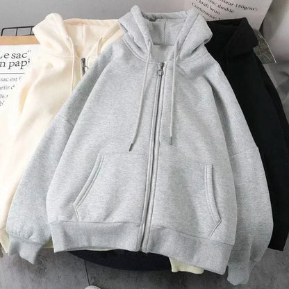 Apex Ritual – Y2K Korean College Style Zipper Hoodie Women – Harajuku Casual Loose Fleece Thick Sweatshirt