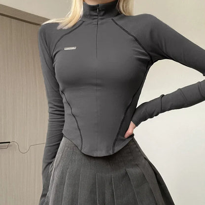 Apex Ritual Women's Y2K Crop Top – Zip Turtleneck Long-Sleeve Streetwear