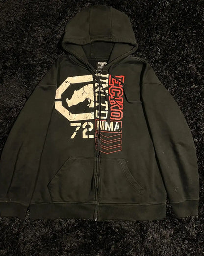 Apex Ritual – Vintage Y2K Skull Print Zip-Up Hoodie – Oversized Hip Hop Pullover Unisex