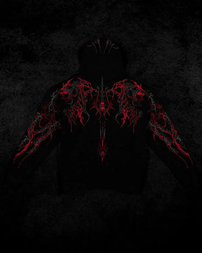 Apex Ritual – Men's Dark Floral Hooded Sweatshirt – Oversized American Streetwear Fitness Pullover
