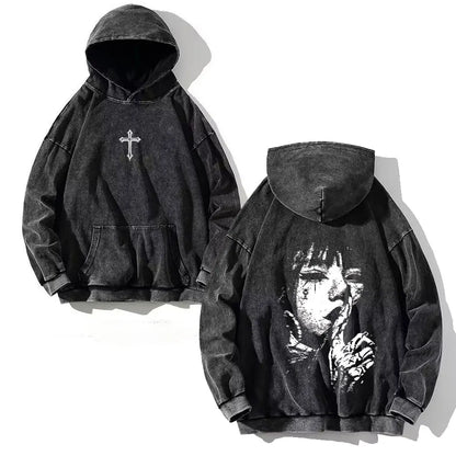 Apex Ritual – Men's Y2K Skull Print Oversized Hoodie – Vintage Hip Hop Pullover Sweatshirt