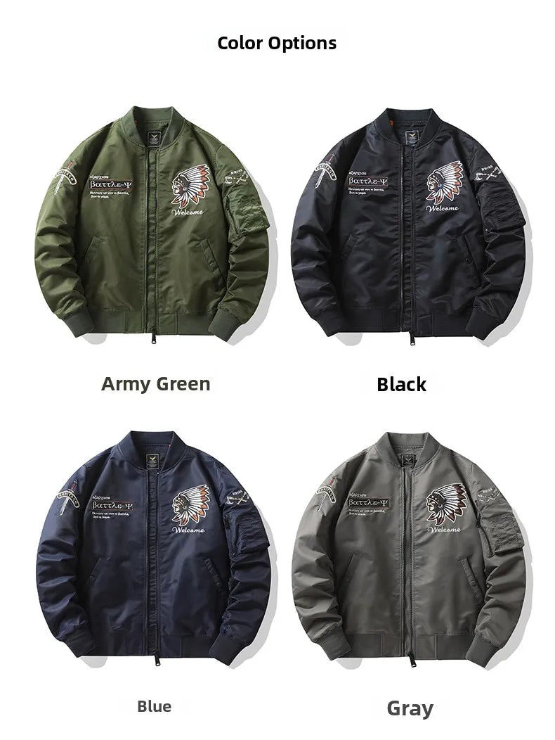 Apex Ritual – Spring Autumn Embroidered MA1 Pilot Jacket Men – Trendy American Workwear Baseball Style