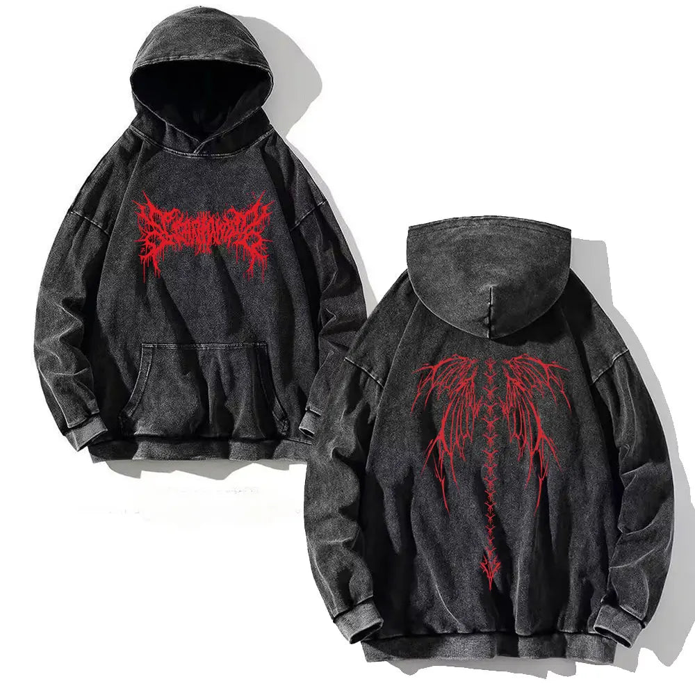 Apex Ritual – Men's Y2K Skull Print Oversized Hoodie – Vintage Hip Hop Pullover Sweatshirt