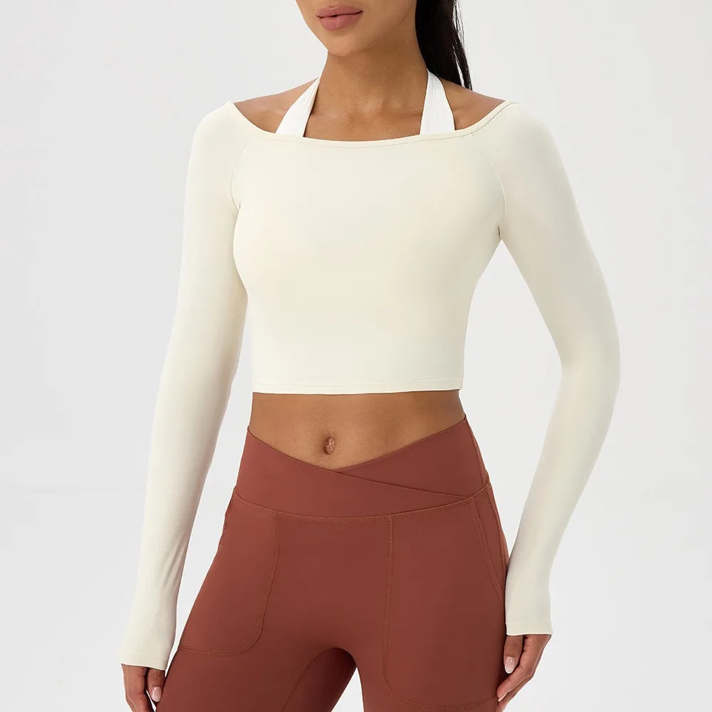 Apex Ritual – Women's Off-Shoulder Long-Sleeve Top – Quick-Dry Yoga & Gym Shirt