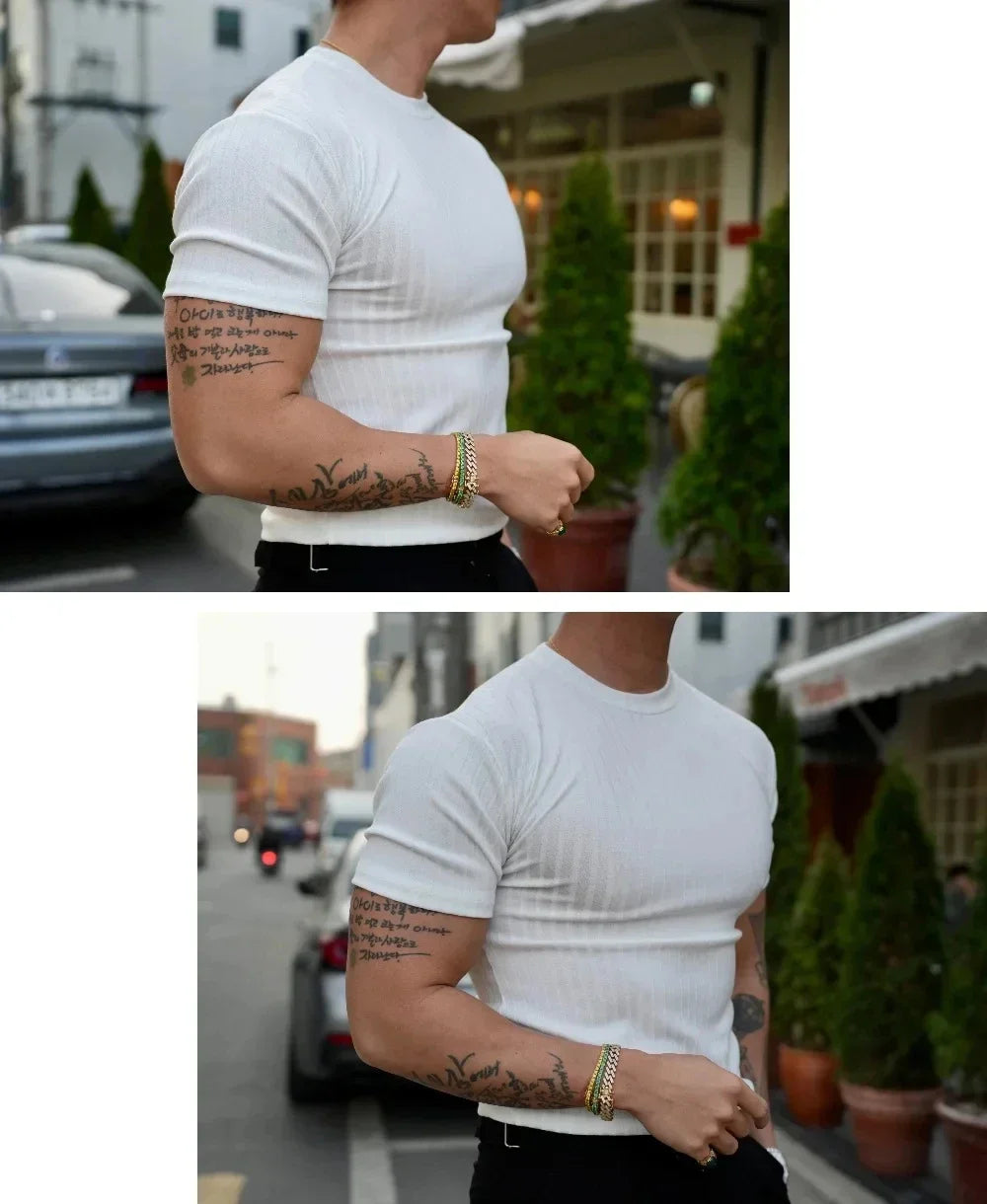Apex Ritual – Men's Vertical Stripe Training T-Shirt – Elastic Short Sleeve Summer Fitness Tee