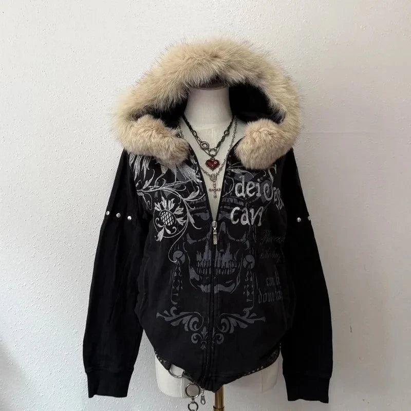 Apex Ritual – Y2K Harajuku Vintage Letter Embroidered Jacket Women – Gothic Hip Hop Casual Coat