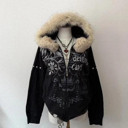 Apex Ritual – Y2K Harajuku Vintage Letter Embroidered Jacket Women – Gothic Hip Hop Casual Coat