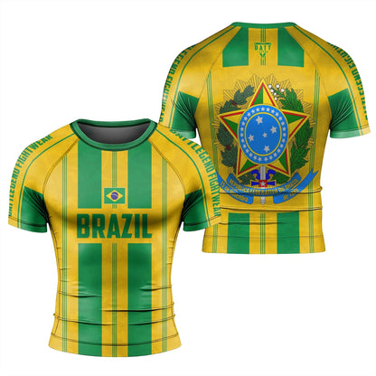 Apex Ritual – Brazil Flag BJJ Rash Guard – Short Sleeve Quick-Dry Compression Training Shirt