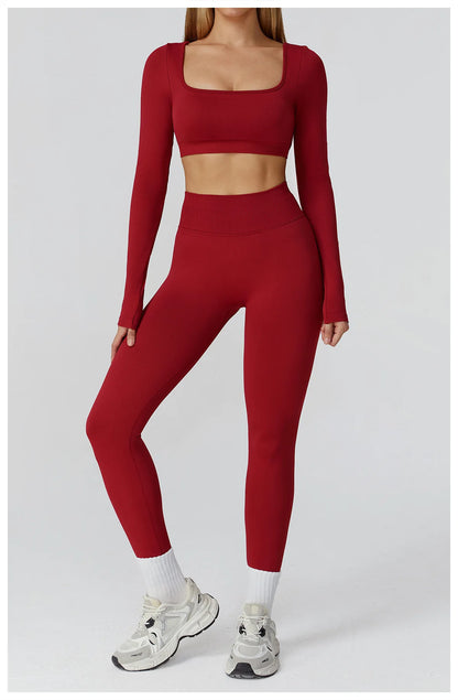 Apex Ritual – Seamless Quick-Dry Sportswear – Women's Square Neck Gym Crop Top & Long Sleeve