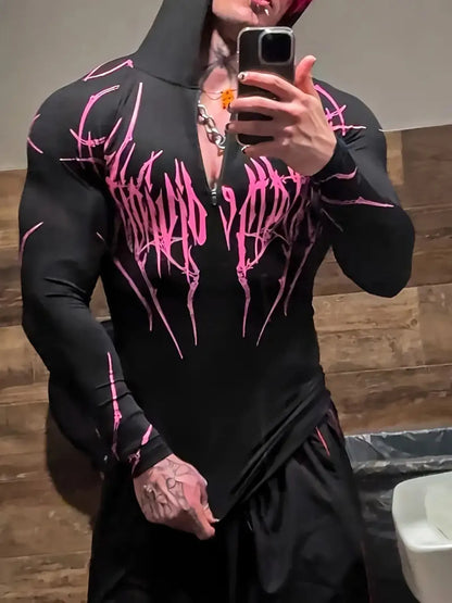 Apex Ritual – Men's Black Hooded Sports Compression Long Sleeve – Subcultural Streetwear Training Top