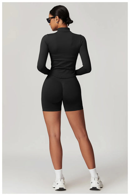 Apex Ritual – Ribbed Yoga Tops Women – Standing Collar Long Sleeve Fitness Top Gym Running Shirt