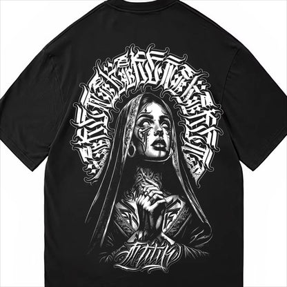 Apex Ritual – Men's Chicano Gothic Oversized T-Shirt – Dark Script Graphic Streetwear Tee